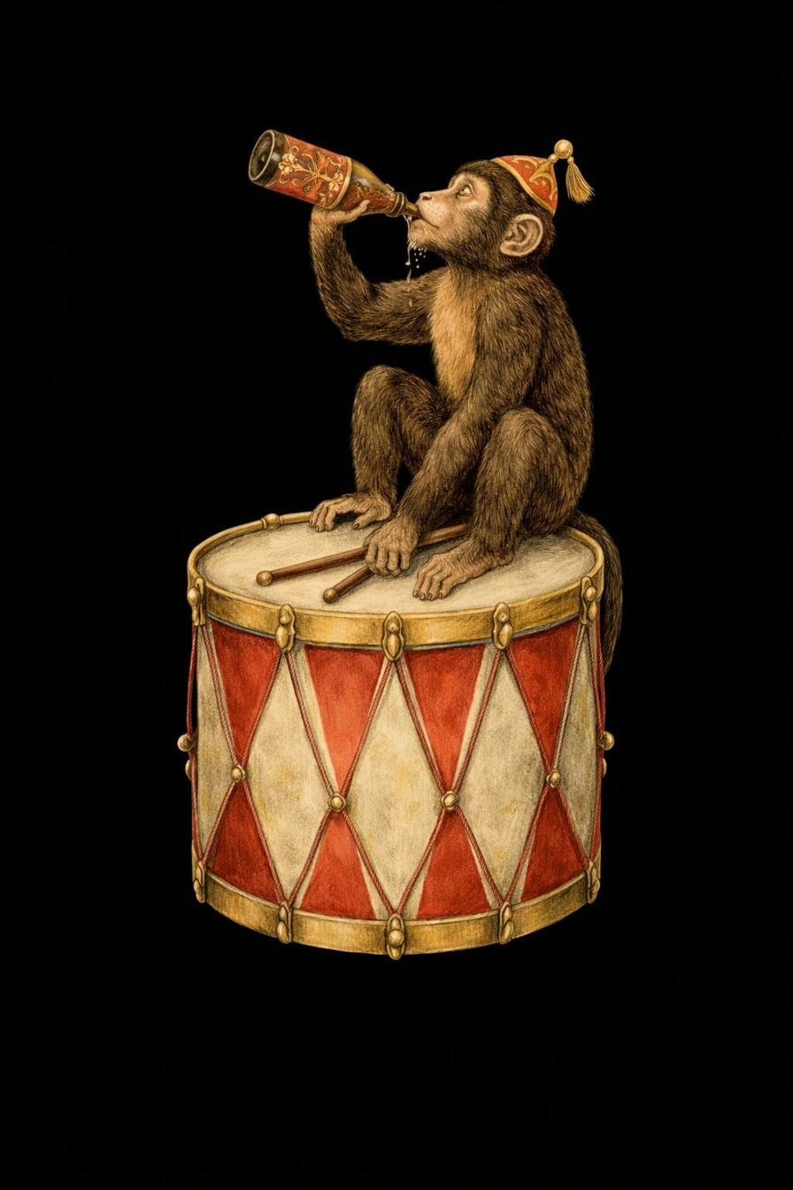 Ilustração vintage de macaco com tambor do GIO